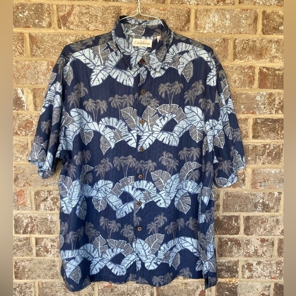 Caribbean Mens Size XL Hawaiian Vintage 100% Rayon Herringbone - Picture 1 of 8